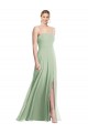 Vert Sauge Trompette Bretelles spaghetti Col Carré Mousseline Longue Formelles Robes demoiselle d'honneur / Robes de soirée à Bas Prix