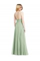 Vert Sauge Trompette Bretelles spaghetti Col Carré Mousseline Longue Formelles Robes demoiselle d'honneur / Robes de soirée à Bas Prix