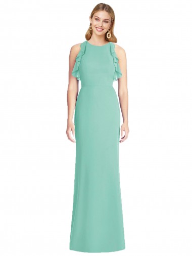 Vert de jade Sirène Col bijou Mousseline Longue Robes demoiselle d'honneur à Bas Prix