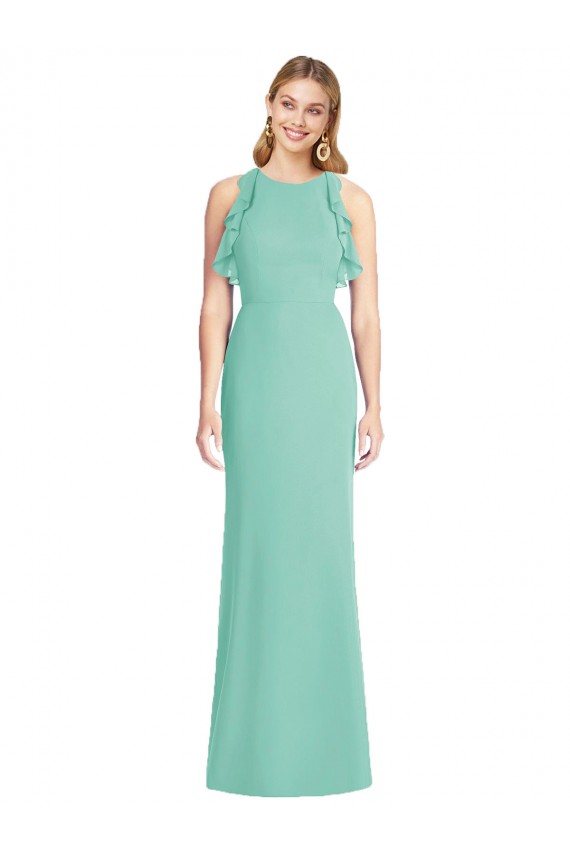 Vert de jade Sirène Col bijou Mousseline Longue Robes demoiselle d'honneur à Bas Prix