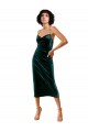 Vert foncé Fourreau Bretelles spaghetti midi Velours Stretch Courte Robes demoiselle d'honneur / Robes de soirée / Robes de cocktail à Bas Prix