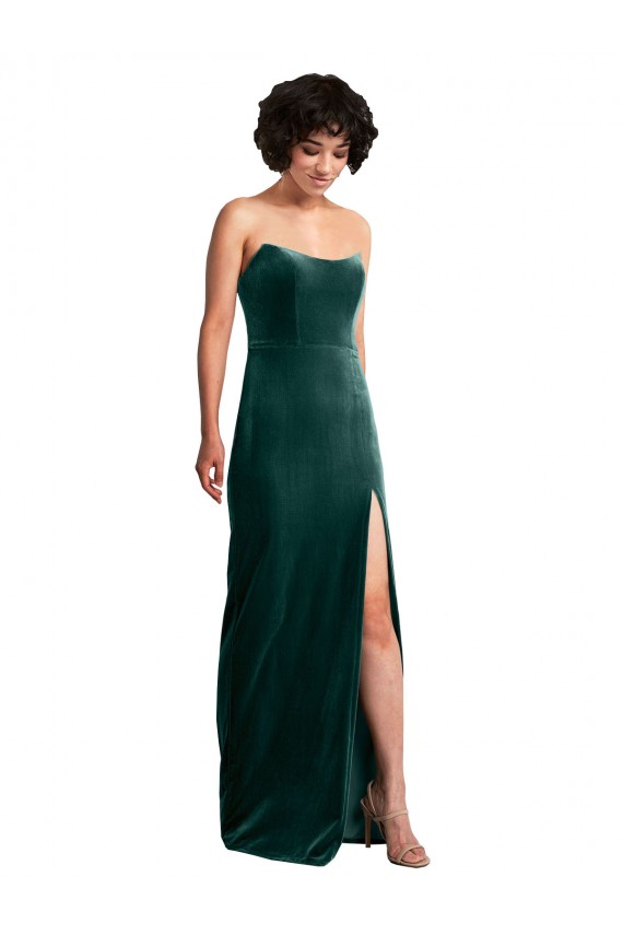 Vert foncé Fourreau Sans bretelle Velours Stretch Longue Formelles Robes demoiselle d'honneur / Robes de soirée / Robes de bal à Bas Prix