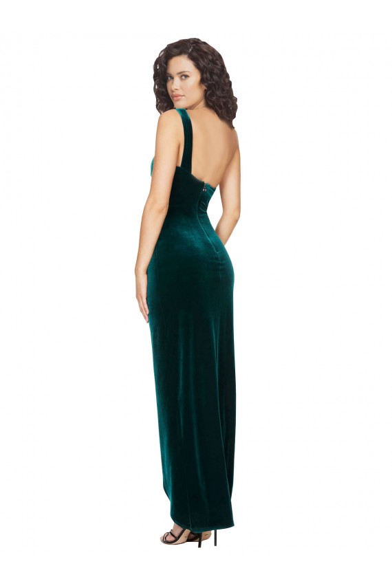 Vert foncé Fourreau Velours Stretch Longue Asymétrique Robes demoiselle d'honneur / Robes de bal à Bas Prix