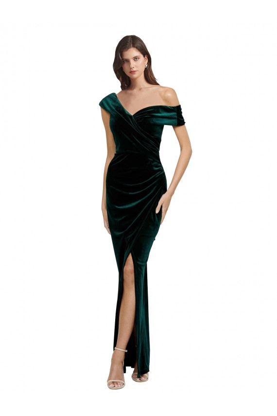 Vert foncé Fourreau Épaule Dénudée Velours Stretch Longue Asymétrique Formelles Robes demoiselle d'honneur / Robes de soirée / Robes de bal à Bas Prix
