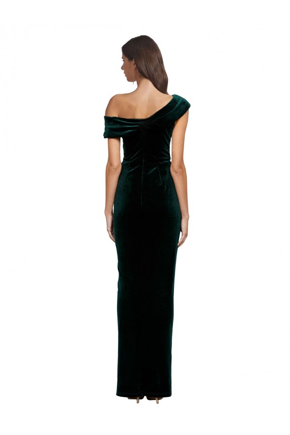 Vert foncé Fourreau Épaule Dénudée Velours Stretch Longue Asymétrique Formelles Robes demoiselle d'honneur / Robes de soirée / Robes de bal à Bas Prix