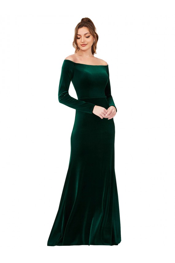 Vert foncé Fourreau Épaule Dénudée Velours Stretch Longue Formelles Robes demoiselle d'honneur / Robes de soirée / Robes de bal à Bas Prix