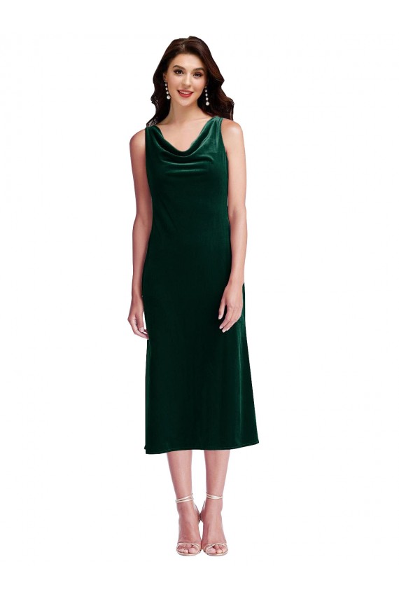Vert foncé Fourreau midi Velours Stretch Courte Robes demoiselle d'honneur / Robes de bal / Robes de cocktail à Bas Prix