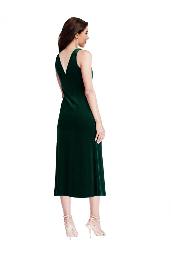 Vert foncé Fourreau midi Velours Stretch Courte Robes demoiselle d'honneur / Robes de bal / Robes de cocktail à Bas Prix