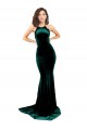 Vert foncé Sirène Col Haut Balayage train Velours Stretch Longue Formelles Robes demoiselle d'honneur / Robes de soirée / Robes de bal à Bas Prix