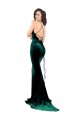 Vert foncé Sirène Col Haut Balayage train Velours Stretch Longue Formelles Robes demoiselle d'honneur / Robes de soirée / Robes de bal à Bas Prix