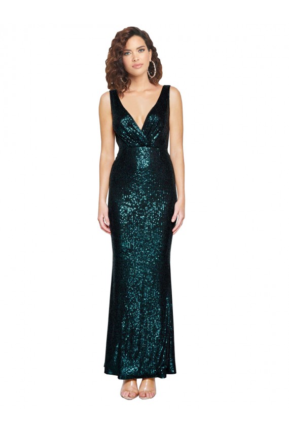 Vert foncé Sirène Col V Paillette Longue Formelles Robes demoiselle d'honneur / Robes de soirée / Robes de bal à Bas Prix