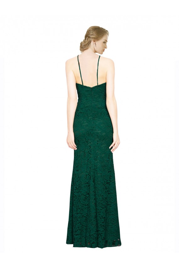 Vert foncé Sirène Licou Col Haut Dentelle Longue Robes demoiselle d'honneur / Robes de bal à Bas Prix