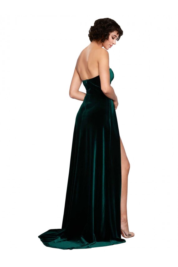 Vert foncé Trapèze Balayage train Velours Stretch Longue Robes demoiselle d'honneur / Robes de bal à Bas Prix