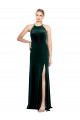 Vert foncé Trapèze Bretelles spaghetti Col bijou Velours Stretch Longue Robes demoiselle d'honneur / Robes de bal à Bas Prix