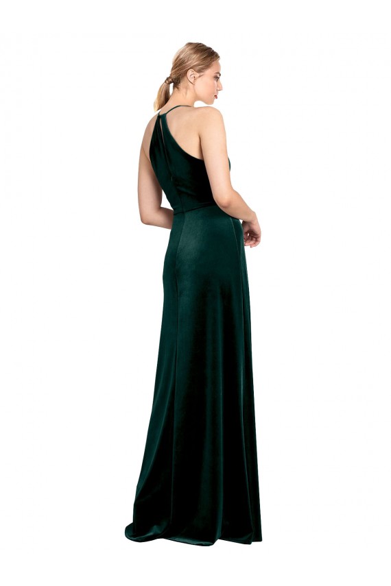 Vert foncé Trapèze Bretelles spaghetti Col bijou Velours Stretch Longue Robes demoiselle d'honneur / Robes de bal à Bas Prix