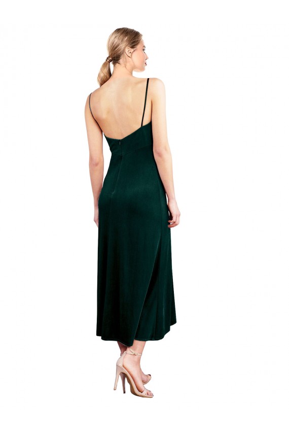 Vert foncé Trapèze Bretelles spaghetti midi Velours Stretch Courte Robes demoiselle d'honneur / Robes de bal / Robes de cocktail à Bas Prix