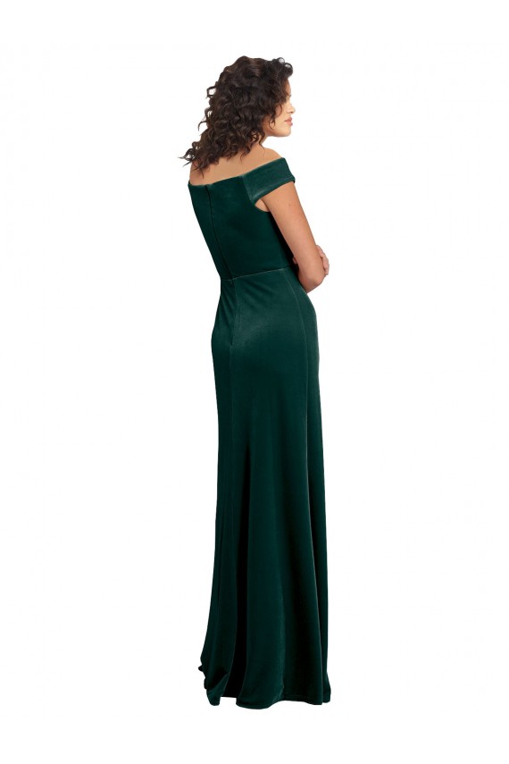 Vert foncé Trapèze Col Carré Velours Stretch Longue Formelles Robes demoiselle d'honneur / Robes de soirée / Robes de bal à Bas Prix