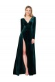 Vert foncé Trapèze Col V Balayage train Velours Stretch Longue Formelles Robes demoiselle d'honneur / Robes de soirée / Robes de bal à Bas Prix