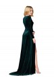 Vert foncé Trapèze Col V Balayage train Velours Stretch Longue Formelles Robes demoiselle d'honneur / Robes de soirée / Robes de bal à Bas Prix