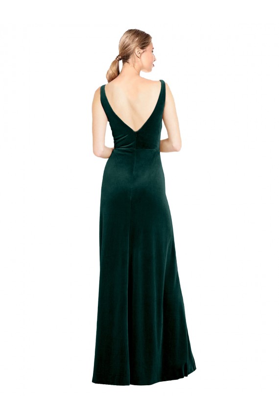 Vert foncé Trapèze Col V Velours Stretch Longue Formelles Robes demoiselle d'honneur / Robes de soirée / Robes de bal à Bas Prix