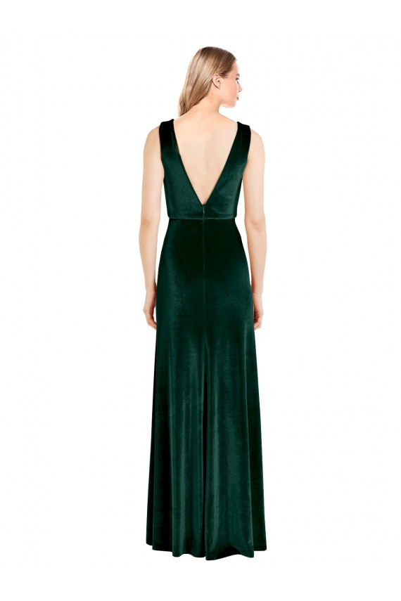 Vert foncé Trapèze Col V Velours Stretch Longue Formelles Robes demoiselle d'honneur / Robes de soirée / Robes de bal à Bas Prix