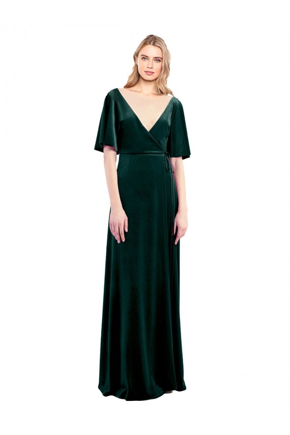 Vert foncé Trapèze Col V Velours Stretch Longue Robes demoiselle d'honneur / Robes de bal à Bas Prix
