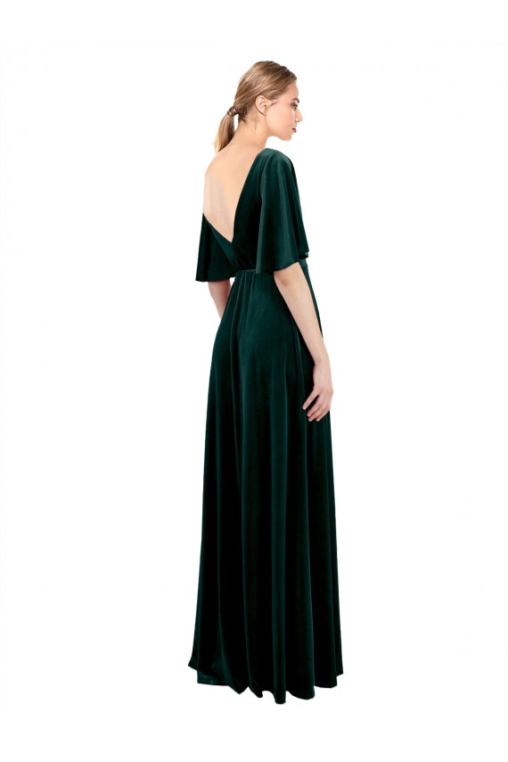 Vert foncé Trapèze Col V Velours Stretch Longue Robes demoiselle d'honneur / Robes de bal à Bas Prix