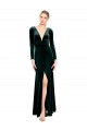 Vert foncé Trapèze Col V Velours Stretch Longue Robes demoiselle d'honneur / Robes de bal à Bas Prix