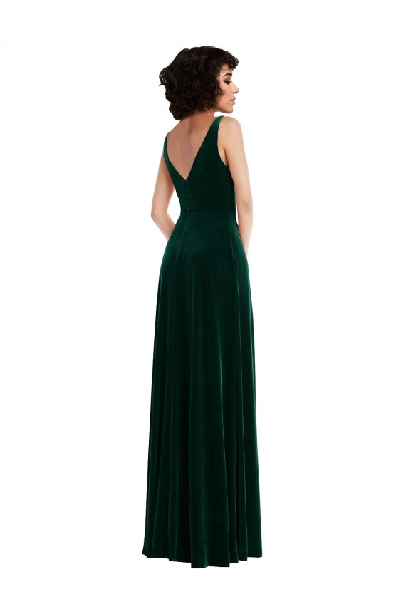 Vert foncé Trapèze Col V Velours Stretch Longue Robes demoiselle d'honneur / Robes de bal à Bas Prix