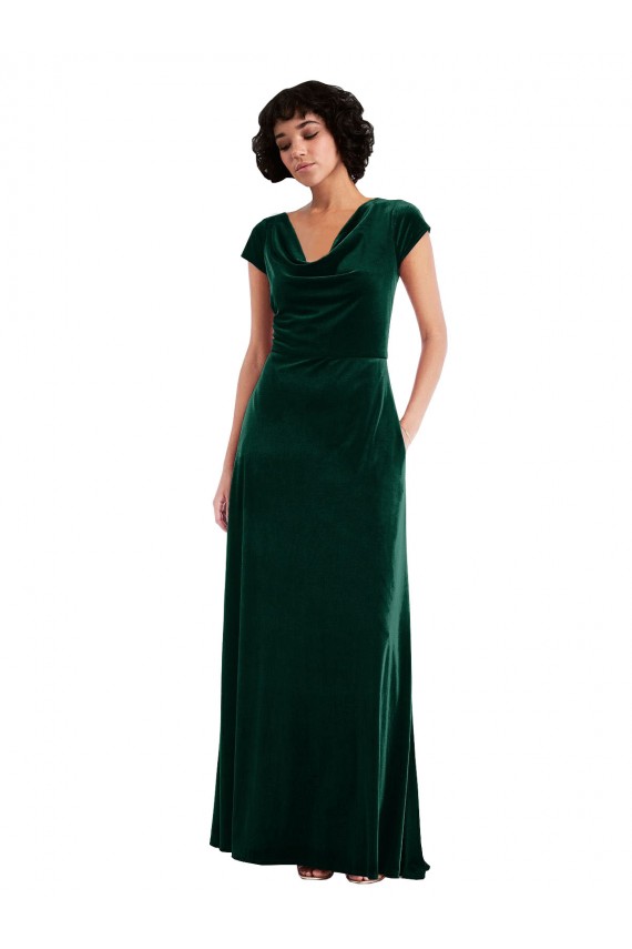 Vert foncé Trapèze Velours Stretch Longue Robes demoiselle d'honneur / Robes de bal à Bas Prix