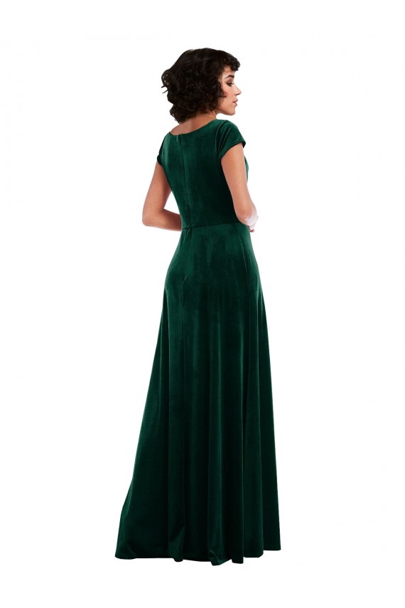 Vert foncé Trapèze Velours Stretch Longue Robes demoiselle d'honneur / Robes de bal à Bas Prix