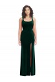 Vert foncé Trompette Col Carré Velours Stretch Longue Robes demoiselle d'honneur / Robes de bal à Bas Prix