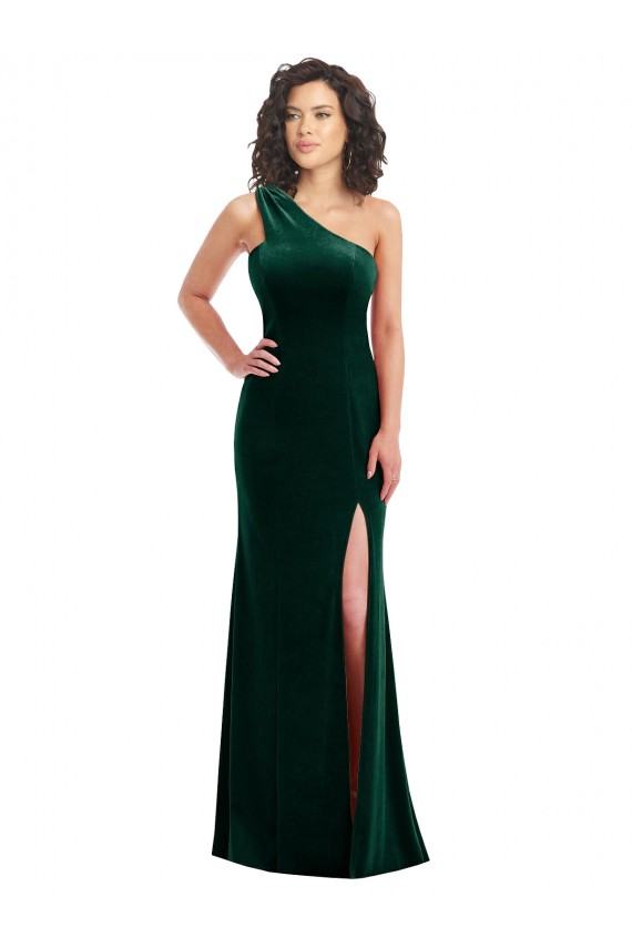 Vert foncé Trompette Velours Stretch Longue Robes demoiselle d'honneur / Robes de bal à Bas Prix
