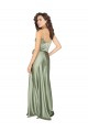 Vert fumée Trapèze Col V Satiné Soyeux Longue Formelles Robes demoiselle d'honneur / Robes de soirée à Bas Prix