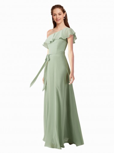 Vert fumée Trapèze Mousseline Longue Robes demoiselle d'honneur à Bas Prix