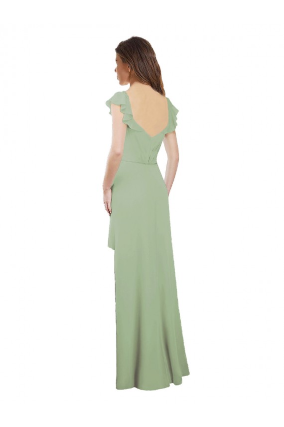 Vert fumée Trapèze Mousseline Longue Robes demoiselle d'honneur à Bas Prix