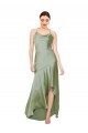 Vert fumée Trapèze Satiné Soyeux Longue Asymétrique Formelles Robes demoiselle d'honneur / Robes de soirée / Robes de bal à Bas Prix