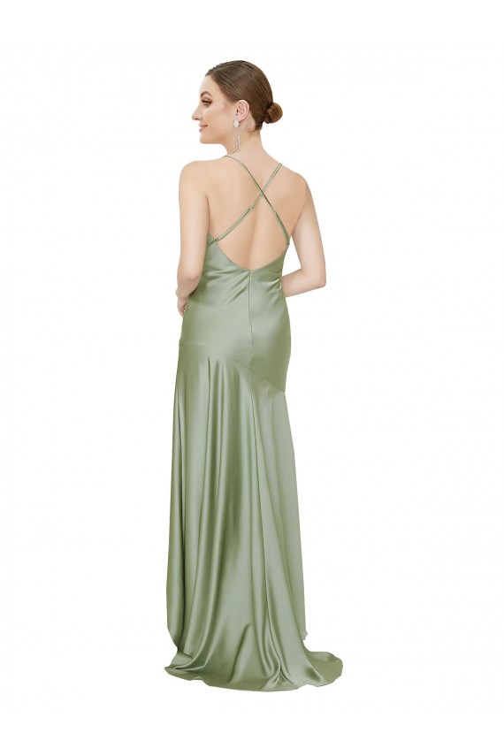Vert fumée Trapèze Satiné Soyeux Longue Asymétrique Formelles Robes demoiselle d'honneur / Robes de soirée / Robes de bal à Bas Prix