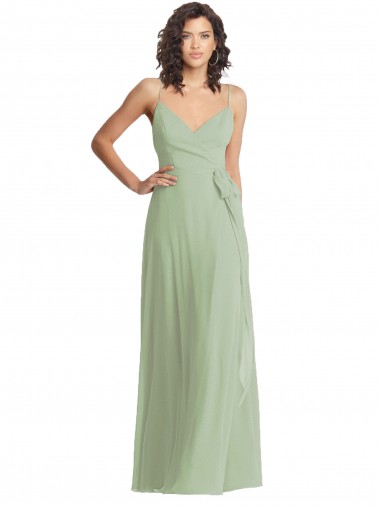 Vert fumée Trompette Bretelles spaghetti Col V Mousseline Longue Formelles Robes demoiselle d'honneur / Robes de soirée à Bas Prix