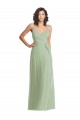 Vert fumée Trompette Bretelles spaghetti Col V Mousseline Longue Formelles Robes demoiselle d'honneur / Robes de soirée à Bas Prix