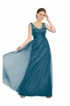 Vert sarcelle Trapèze Col V Tulle Longue Robes demoiselle d'honneur à Bas Prix