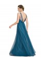 Vert sarcelle Trapèze Col V Tulle Longue Robes demoiselle d'honneur à Bas Prix
