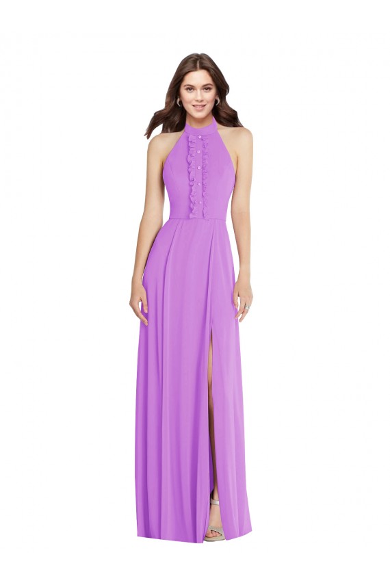 Violet Trapèze Licou Mousseline Longue Formelles Robes demoiselle d'honneur / Robes de soirée à Bas Prix