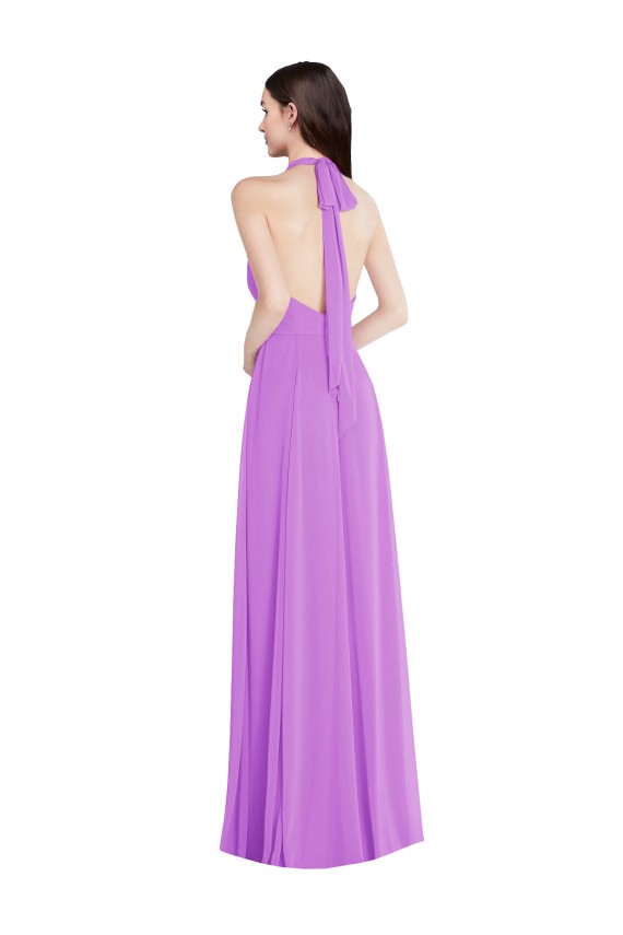Violet Trapèze Licou Mousseline Longue Formelles Robes demoiselle d'honneur / Robes de soirée à Bas Prix