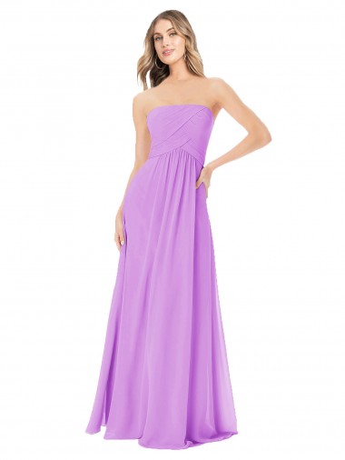 Violet Trapèze Sans bretelle Mousseline Longue Robes demoiselle d'honneur à Bas Prix
