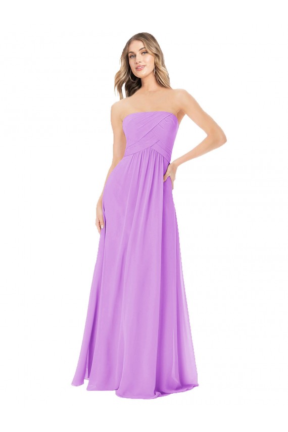 Violet Trapèze Sans bretelle Mousseline Longue Robes demoiselle d'honneur à Bas Prix