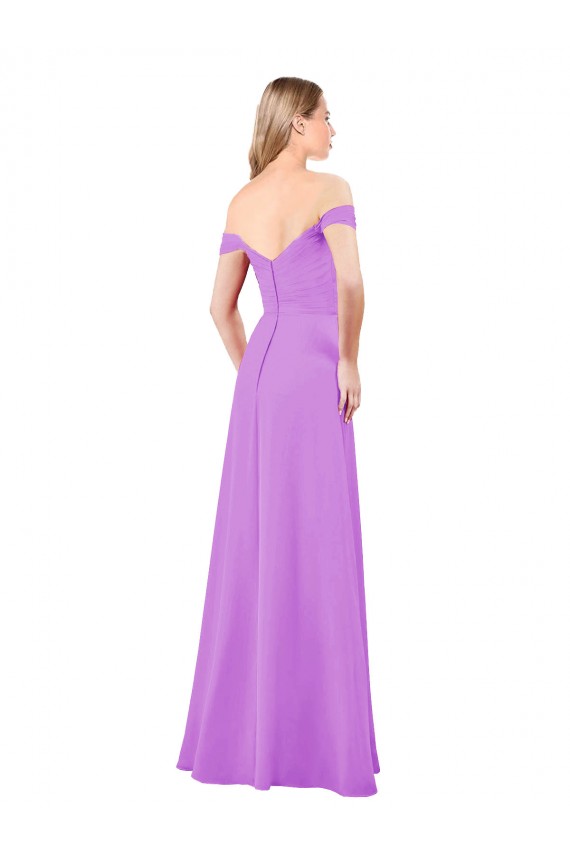 Violet Trapèze Épaule Dénudée Mousseline Longue Robes demoiselle d'honneur à Bas Prix