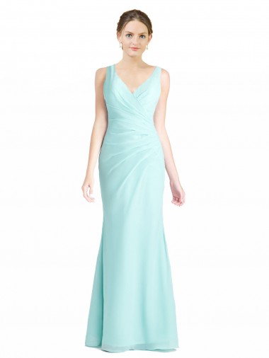 Waterfall Sirène Col V Mousseline Dentelle Longue Robes demoiselle d'honneur à Bas Prix