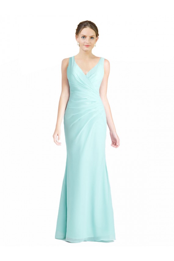 Waterfall Sirène Col V Mousseline Dentelle Longue Robes demoiselle d'honneur à Bas Prix